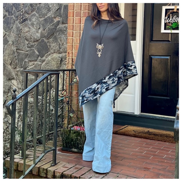 07 Boho Chic Stylish Camo Trim Poncho - Picture 8 of 10